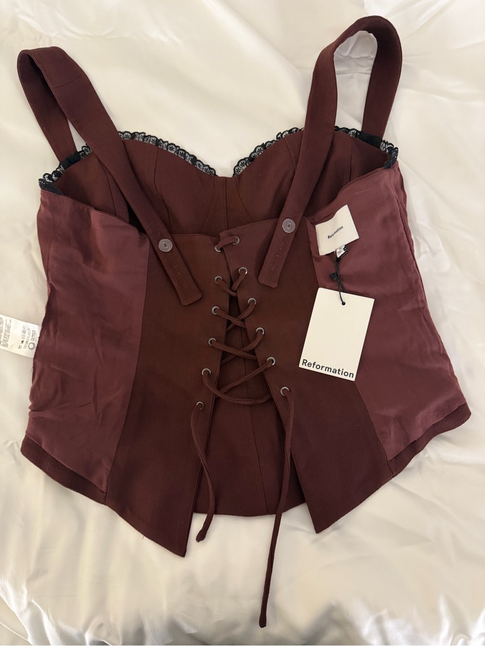 NWT Reformation Alisa Lace Up Top - Bordeaux Burgundy - Picture 13 of 14